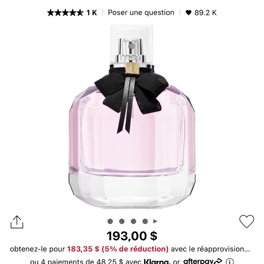 Ysl perfume mon paris 90ml (50 ml left)